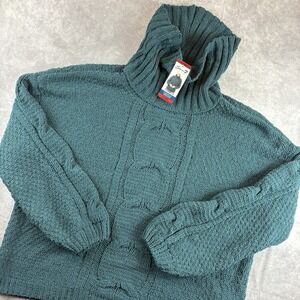 Seven7 Sweater Womens XL Green Chenille Cowl Neck Fisherman Cable Knit NEW